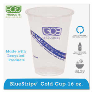 Eco-Products® BlueStripe™ Recycled Content Clear Plastic Cold Drink Cups