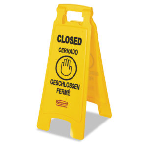 Rubbermaid® Commercial Multilingual "Closed" Folding Floor Sign