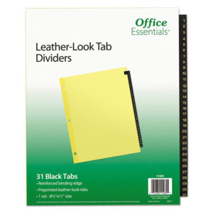 Office Essentials™ Preprinted Black Leather Tab Dividers