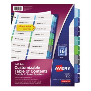 Avery® Customizable Table of Contents Ready Index® Double Column Multicolor Dividers with Printable Section Titles