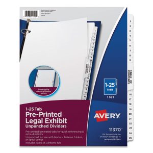 Avery® Preprinted Legal Exhibit Index Tab Dividers with Black and White Tabs